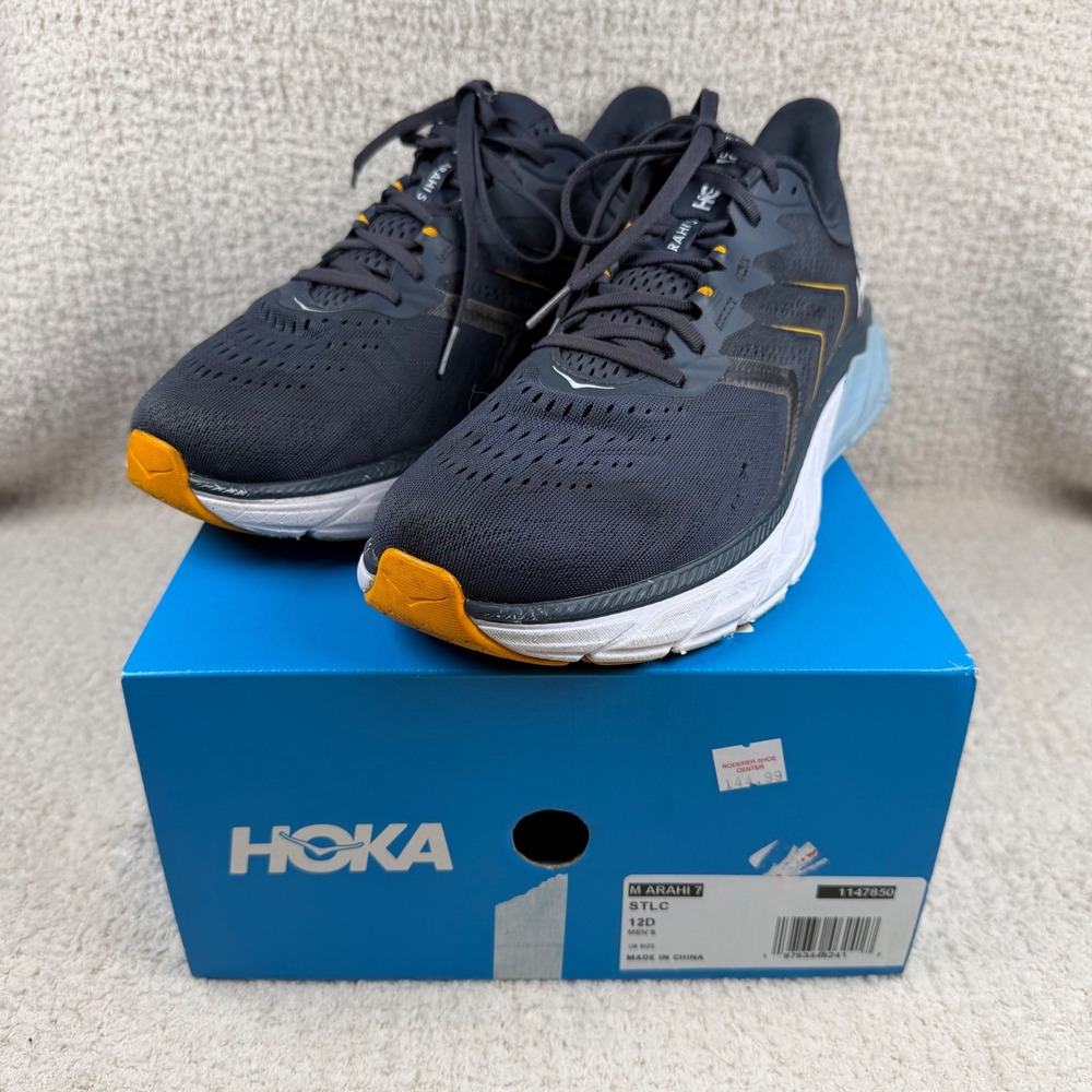Hoka Arahi 5 Mens Running Shoes Blue Yellow Stability Sneakers 1115010 OBBF 12D